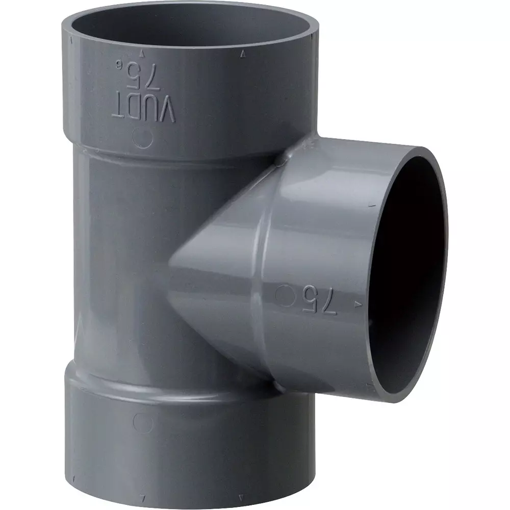 MonotaRO VU90 ° Tee Rigid Polyvinyl Chloride Tee 75 mm Inner Diameter, 39446926