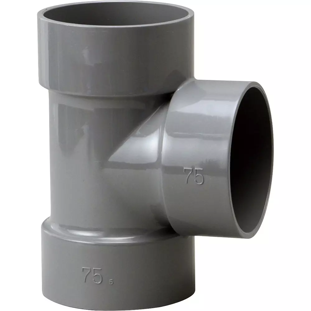 MonotaRO Dv90° Tee Rigid polyvinyl chloride 75 mm Nominal Diameter, 39440075