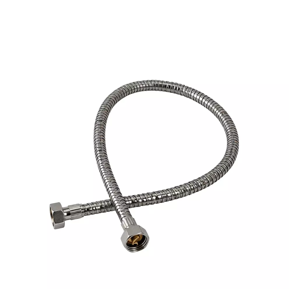 PLUMBER Ecoline Series Flexible Connection Hose 24 inch (600 mm) With Brass Nuts, Silver Color Metal Body in Chrome Finish, ETB-0600