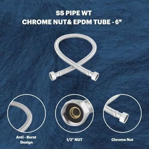 Luv Bath Connection Pipe 6 Inch (15 cm) Anti-Burst Stainless Steel Silver