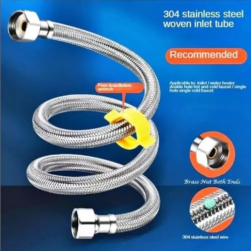 Luv Bath Connection Pipe 6 Inch (15 cm) Anti-Burst Stainless Steel Silver