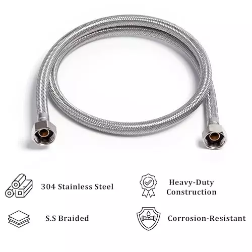 Luv Bath Connection Pipe 12 Inch (30 cm) Anti-Burst Stainless Steel Silver