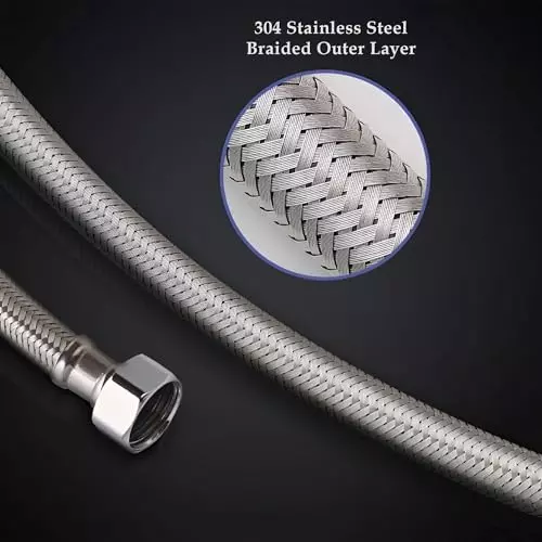 Luv Bath Connection Pipe 24 Inch (60 cm) Anti-Burst Stainless Steel Silver