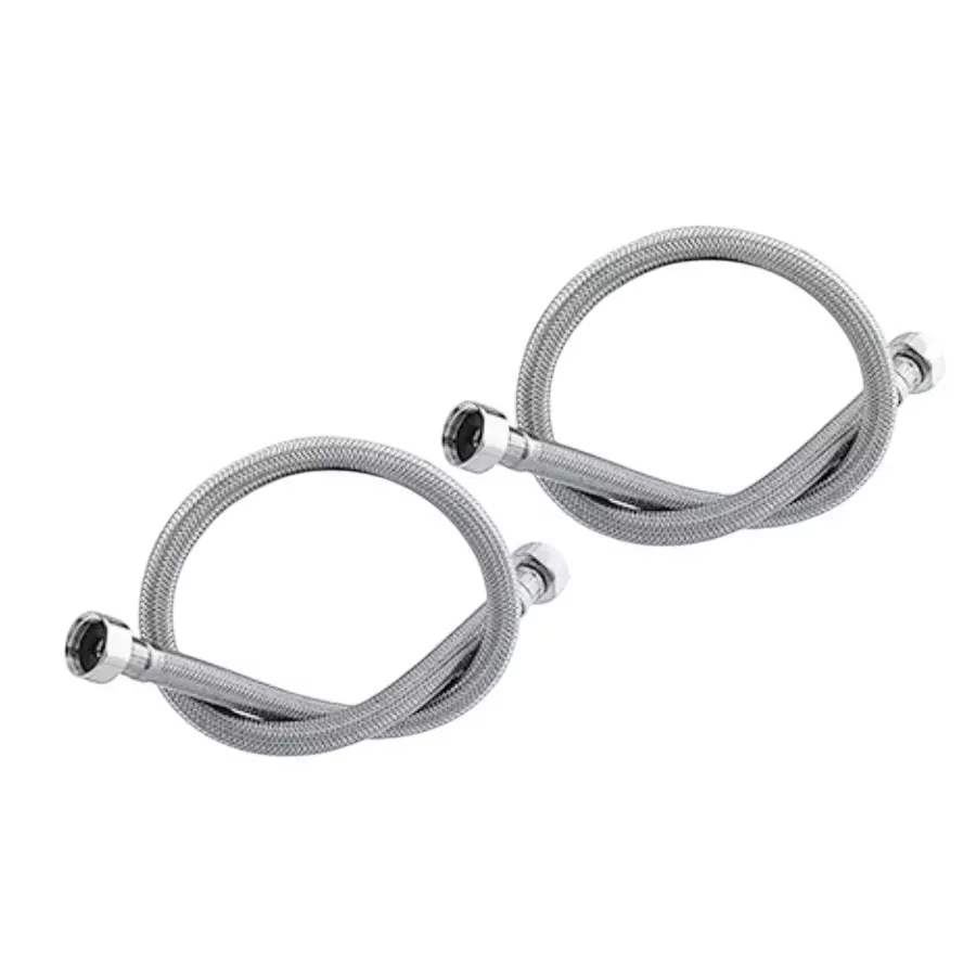 Aquai Hose Connection Pipe with Nut Stainless Steel 15x900 mm Size Silver for Bathroom Use, AP-ACC-07 (Pack of 1 Pair)