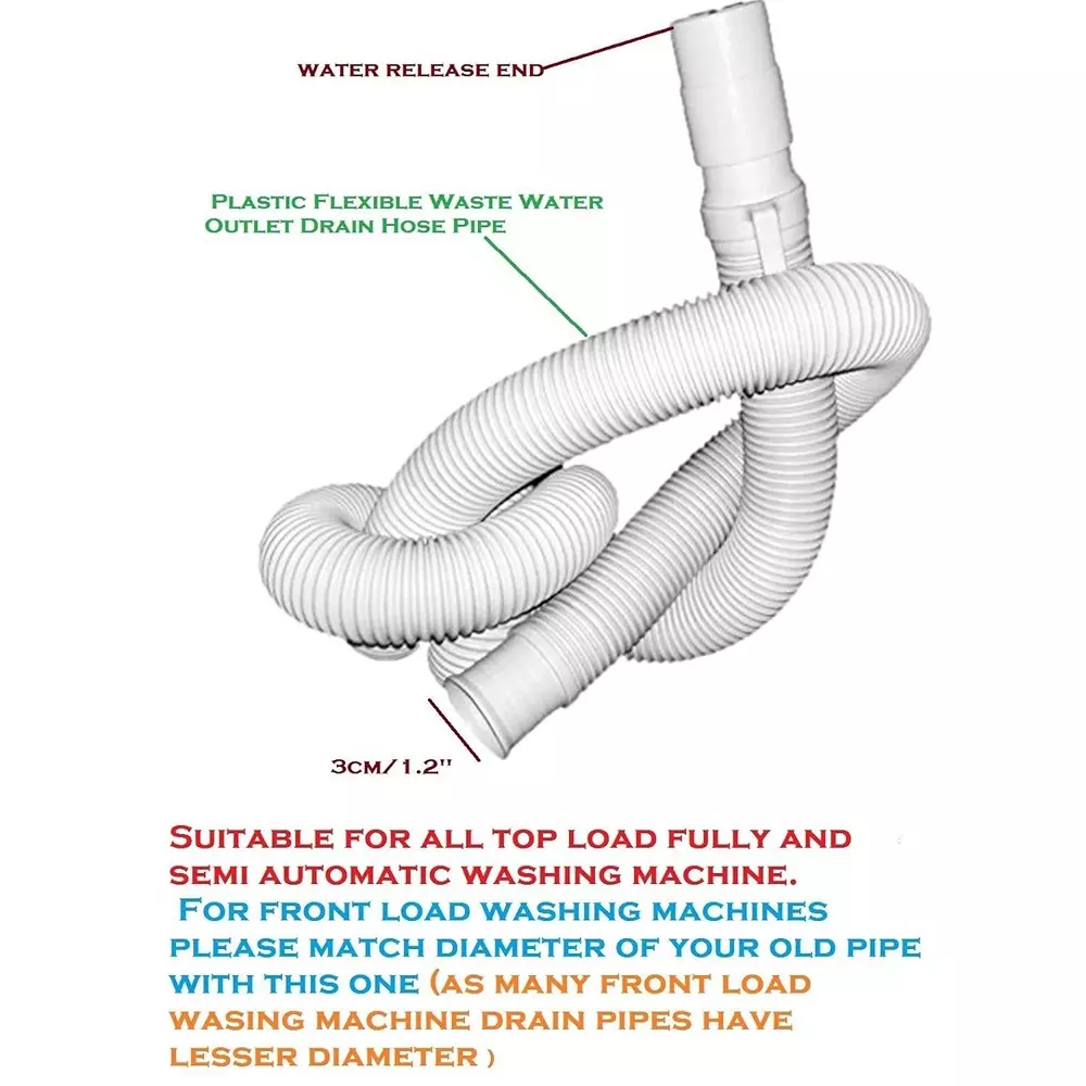 BARBELL Outlet Drain Hose for Top Load & Semi-Automatic Washing Machine | Flexible Waste Water Pipe 2 m