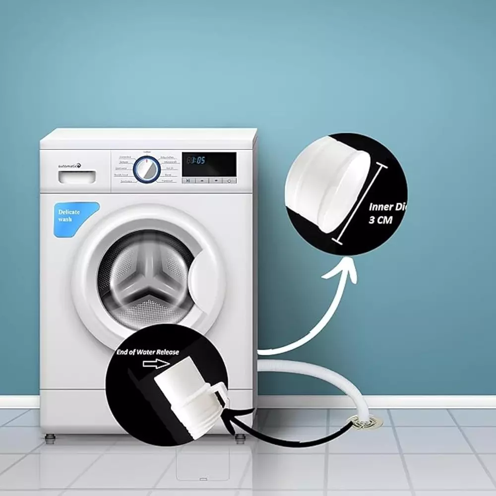 BARBELL Universal Washing Machine Drain Hose | Flexible Anti-Slip Grey Waste Water Pipe for 5–8 Kg Machines (3 m)