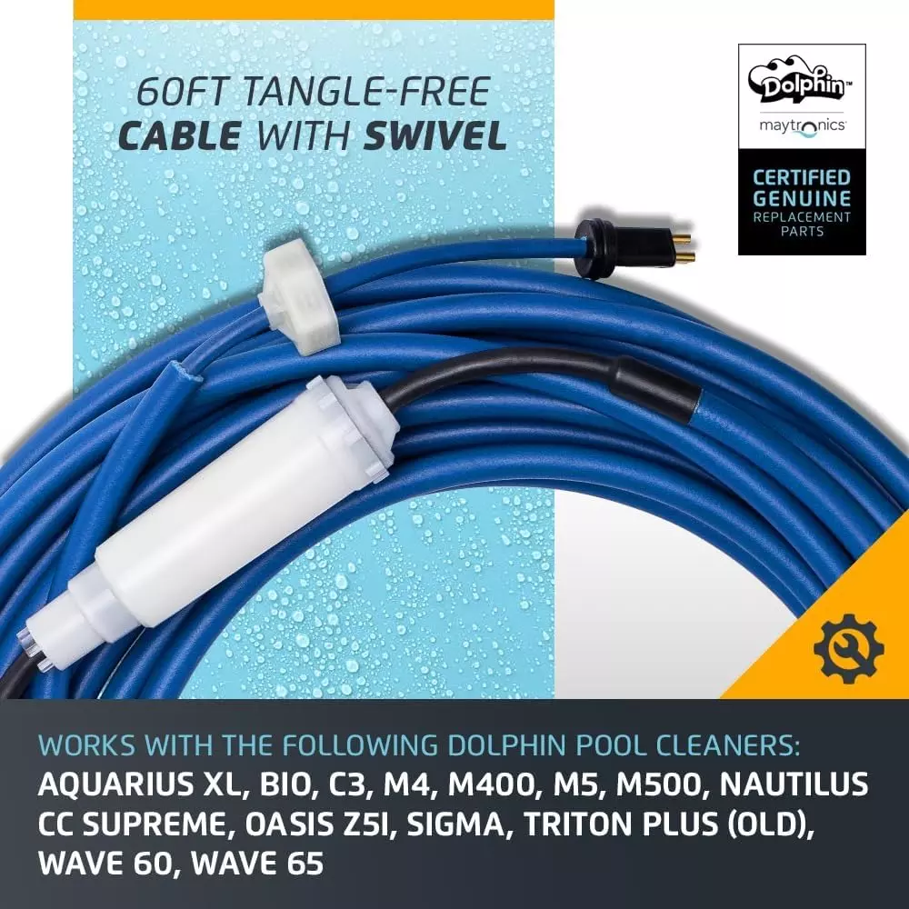 Maytronics Communication Cable 60 ft Cable with Swivel 3 Pin Blue For Tangle-Free Operation