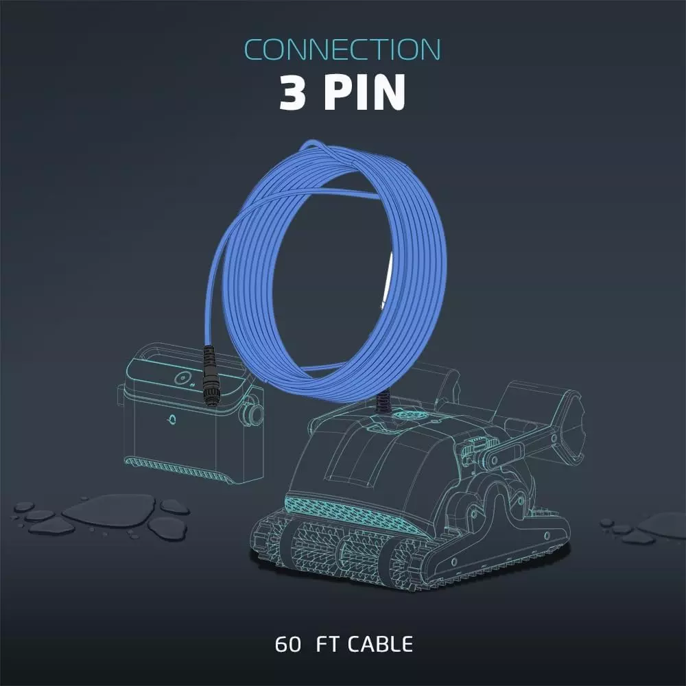 Maytronics Communication Cable 60 ft Cable with Swivel 3 Pin Blue For Tangle-Free Operation