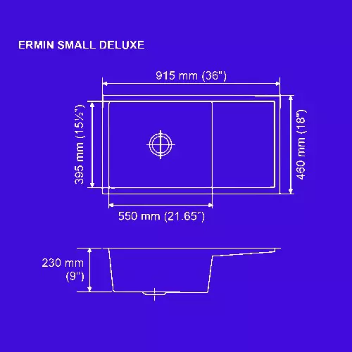 Nirali BG Meritox Ermin Kitchen Sink Small Deluxe 915x460 mm (36x18 inch) Hairline Satin Finish Stainless Steel 550x395x230 mm Bowl