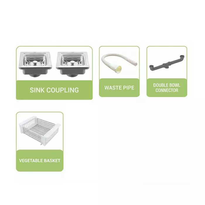 LIPKA Kitchen Sink 1128x500x230 mm Matte Finish Stainless Steel Double Bowl, QZDB03-CB