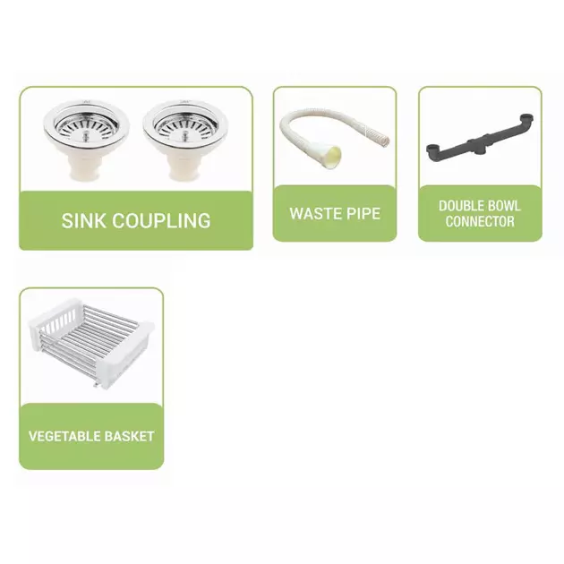 LIPKA Kitchen Sink with Drain Board 1146x493x230 mm Matte Finish Stainless Steel Double Bowl, QZDBD-18-SP