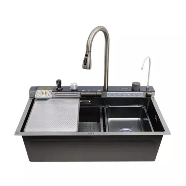 LIPKA WATERFALL Kitchen Sink 750x450x215 mm Matte Finish Stainless Steel Single Bowl, HMSB16PN-BLACK-304