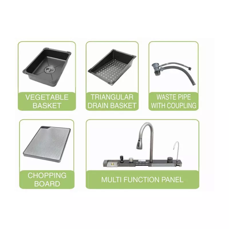 LIPKA WATERFALL Kitchen Sink 750x450x215 mm Matte Finish Stainless Steel Single Bowl, HMSB16PN-BLACK-304