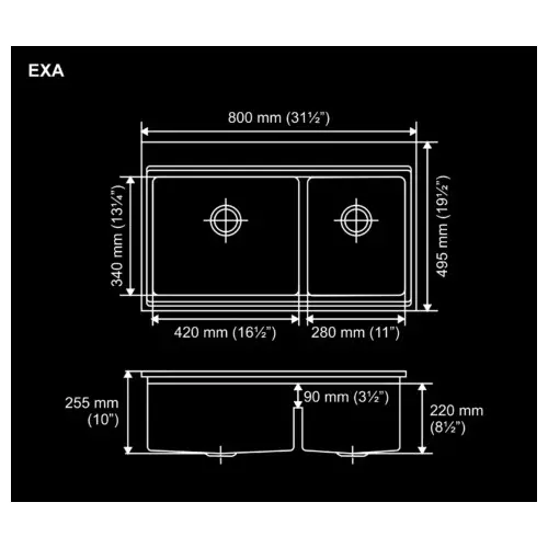 Nirali BG Kitchen Sink Expell Series 800x495 mm (31½x19½ inch) Hairline Satin Finish Stainless Steel, Exa