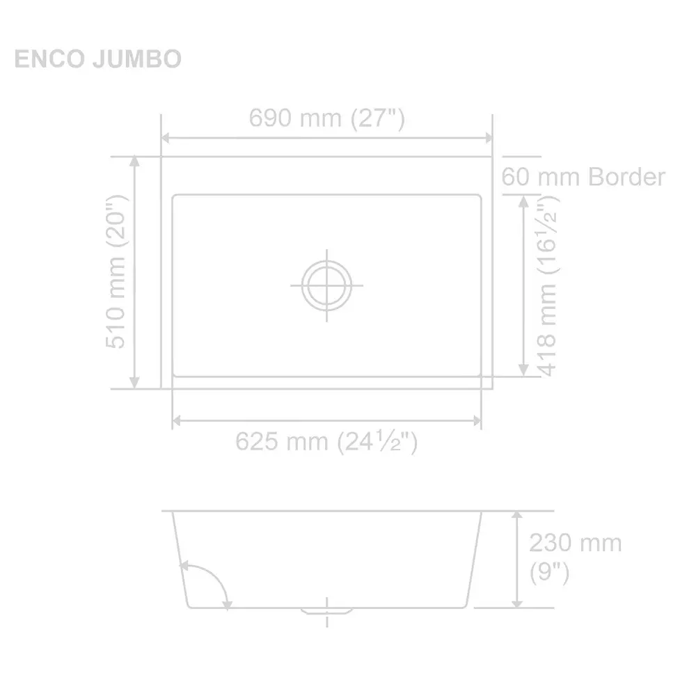 Nirali BG Meritox Enco Kitchen Sink Jumbo 690x510 mm (27x20 inch) Hairline Satin Finish Stainless Steel 625x418x230 mm Bowl