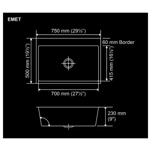 Nirali BG Kitchen Sink Meritox Series 750x500 mm (29½x19½ inch) Hairline Satin Finish Stainless Steel, Emet