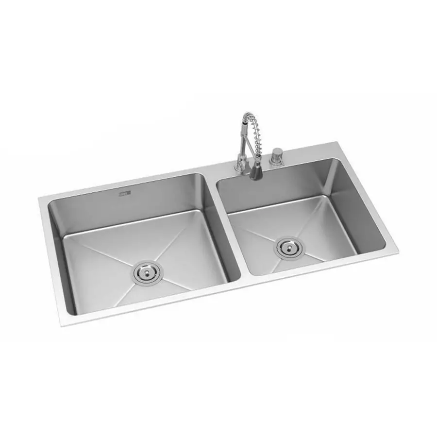 Lotus Fashion Series Valence Kitchen Sink 1143x508x228 mm Size and 533x457 mm Bowl Stainless Steel Hairline Silver Finish, LFDBJ-03
