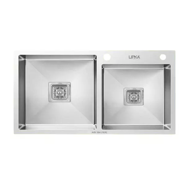 LIPKA Kitchen Sink with Tap Hole 1067x508x248 mm Matte Finish Stainless Steel Double Bowl, HMDB04-304-TH