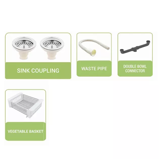 LIPKA Kitchen Sink with Drain Board 1146x493x230 mm Matte Finish Stainless Steel Double Bowl, QZDBD-18-SG