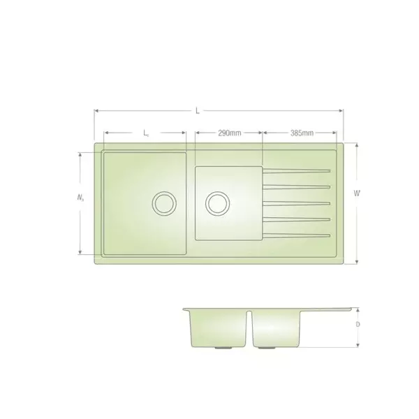 LIPKA Kitchen Sink with Drain Board 1146x493x230 mm Matte Finish Stainless Steel Double Bowl, QZDBD-18-SG