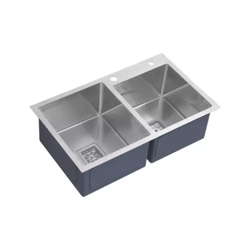 Aguar Unique Tap Hole Double Bowl Kitchen Sink Silver Matt Finish 45x20 Inch (1143x508 mm) Size Stainless Steel 304 Material Grade