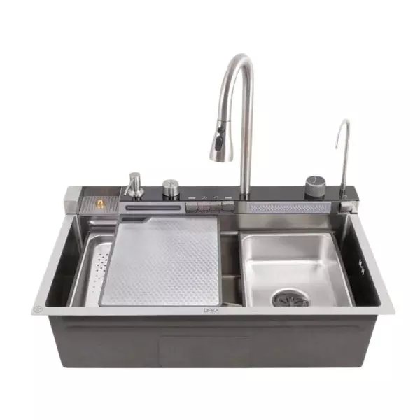 LIPKA WATERFALL Kitchen Sink 750x450x215 mm Matte Finish Stainless Steel Single Bowl, HMSB16PN-SILVER-304