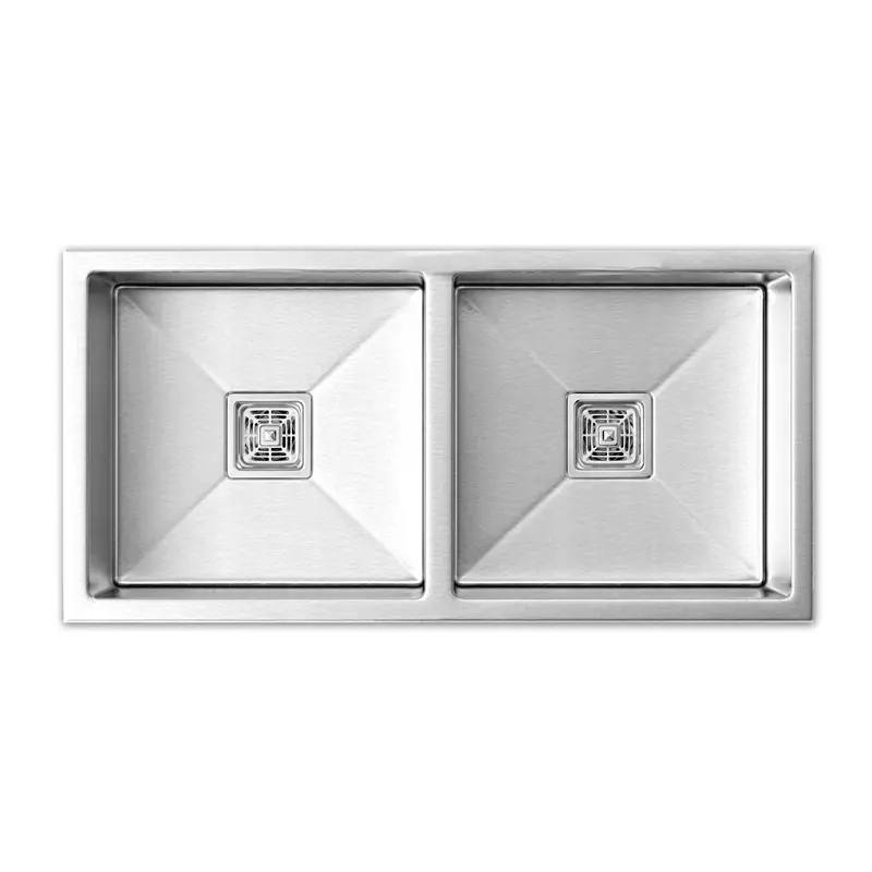 Aquai Double Bowl Sink 0.8 mm Thickness Stainless Steel Curve Corner, Square Coupling for Kitchen Use, AI-SI-371809-8 НМ