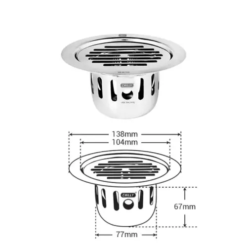 Chilly 138 mm Cockroach Trap Stainless Steel Matt Finish Silver, CCT-RCFC-138