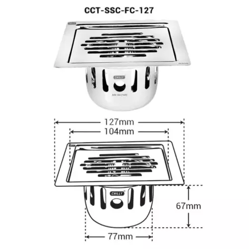 Chilly 127x127 mm Cockroach Trap Stainless Steel Glossy Finish Silver, CCT-SSCFC-127