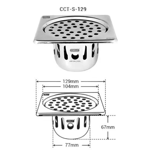 Chilly 129x129 mm Cockroach Trap Stainless Steel Matt Finish Silver, CCT-S-129
