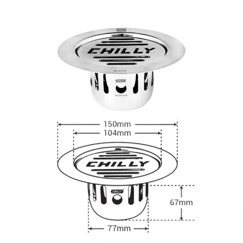 Chilly 150 mm Cockroach Trap Stainless Steel Glossy Finish Silver, CCT-RSDFC-150