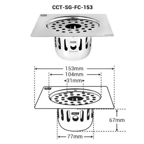 Chilly 153x153 mm Cockroach Trap Stainless Steel Glossy Finish Silver, CCT-SGFC-153