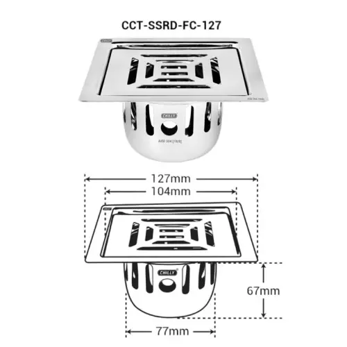 Chilly 127x127 mm Cockroach Trap Stainless Steel Matt Finish Silver, CCT-SSRDFC-127