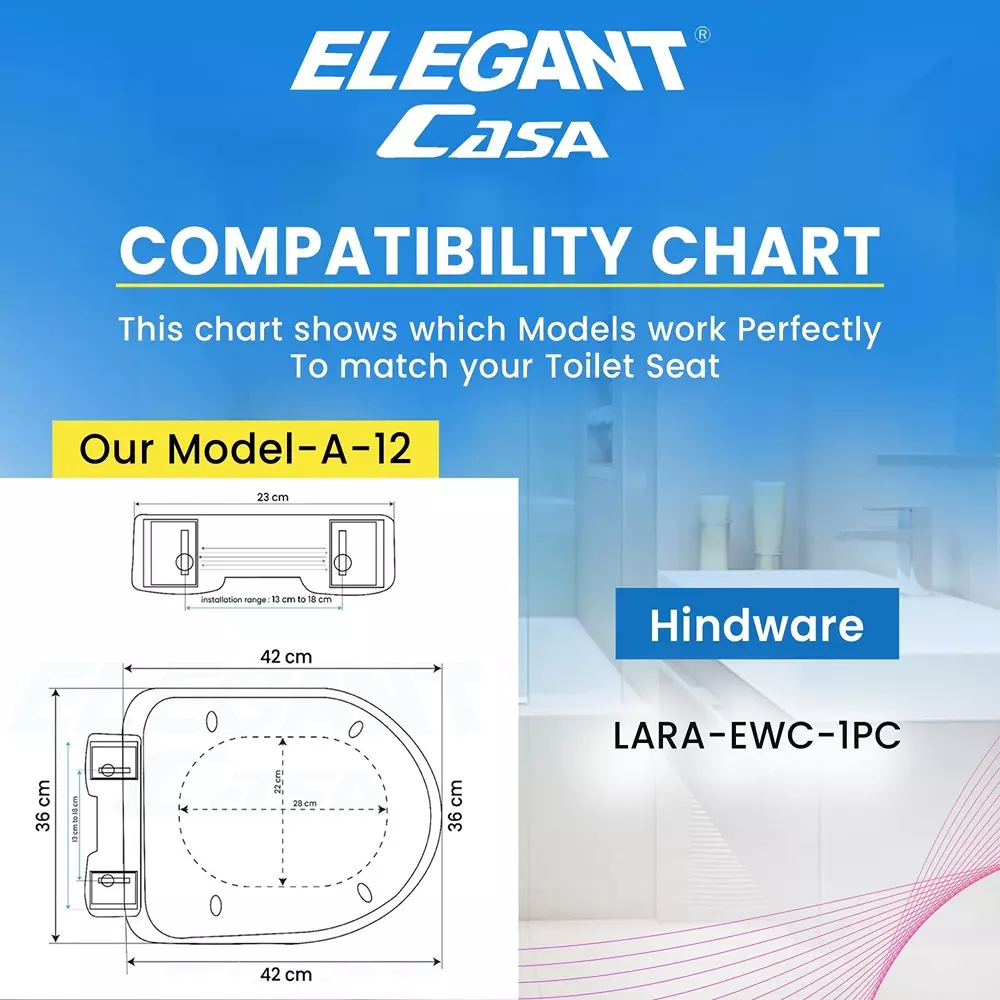 ELEGANT CASA Sleek Toilet Seat Cover Polypropylene (PP) 42x36 cm White, A-12