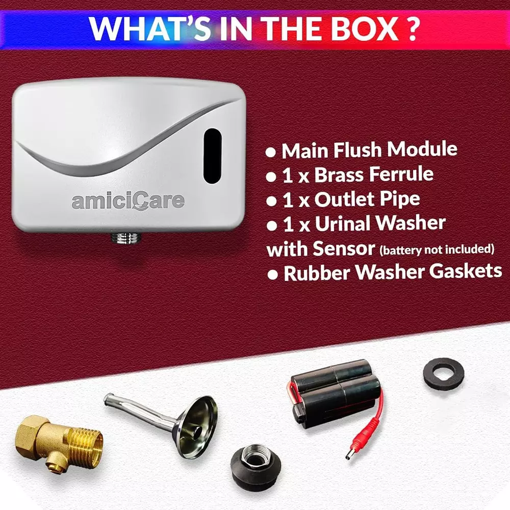 Amicicare Automatic Urinal Flush Sensor Infrared Sensor 4xAA Batteries 1-2 Seconds Of Automatic Flushing, 1xAUTO-FLUSH-N