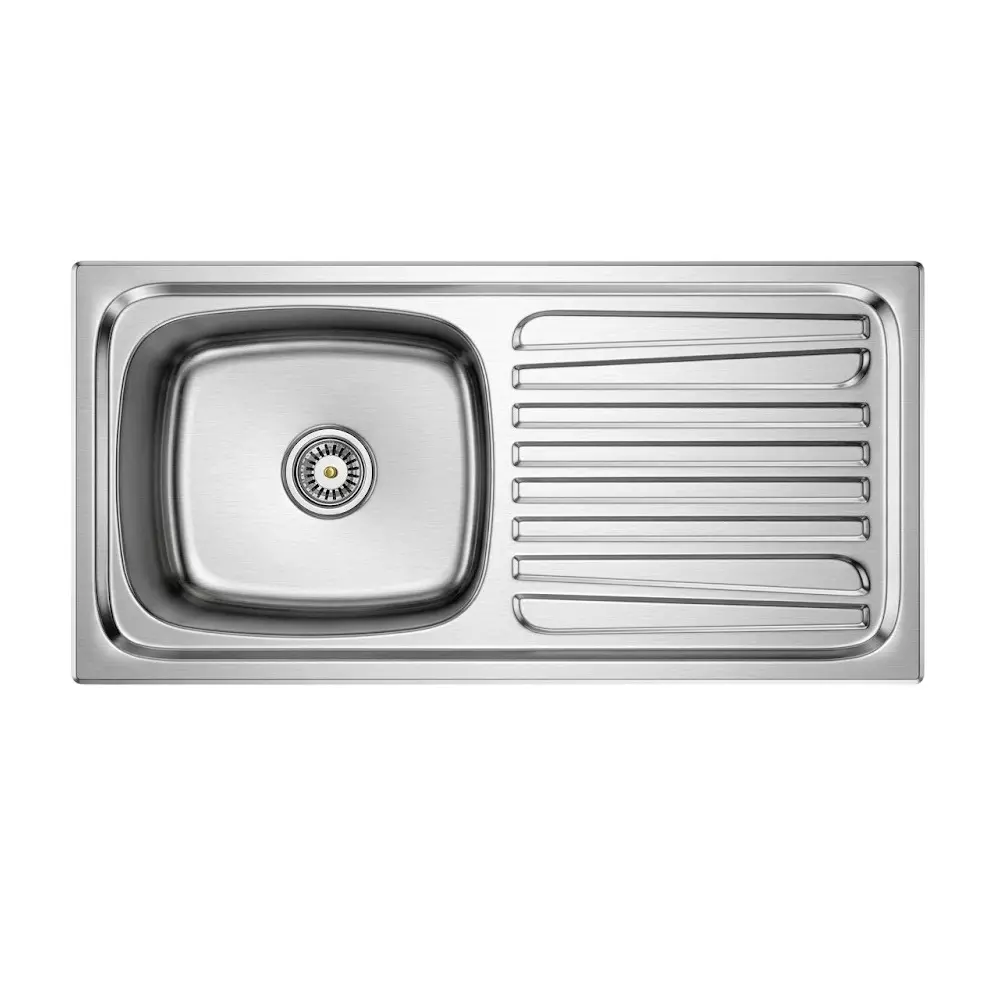 Aquai Single Bowl with Drain Board Sink Stainless Steel 370x180x80 mm Size Silver for Home & Kitchen Use, Al-Sl-371808-1