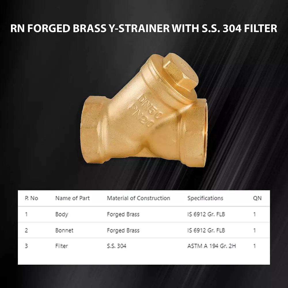 RN Y Strainer With Filter Forged Brass 1 1/2 Inch (40 mm) Size for Control Water, Air & Oil Flow, 2300Y