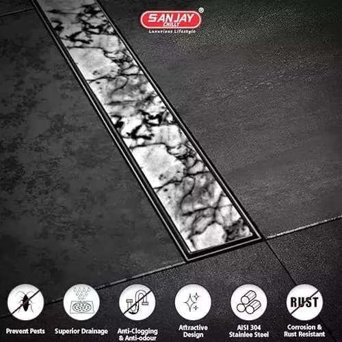 Sanjay Chilly Insert Shower Drain Channel 120x450 mm (‎4.7 x 18 inch), ‎SCDMDU-450-SH
