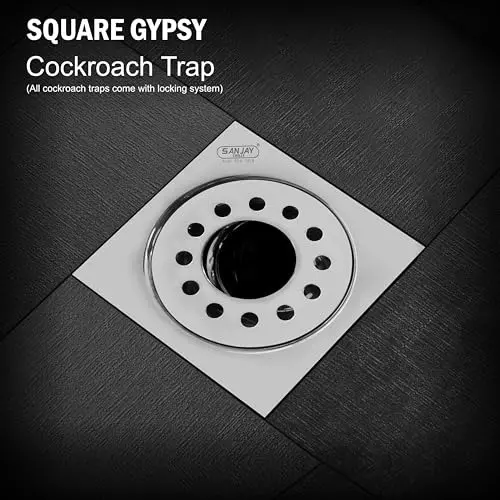 Sanjay Chilly Square Gypsy Floor Drainer with Cockroach Trap and Pipe Hole Silver 101 x 101 mm, ‎SCCT-SG-101