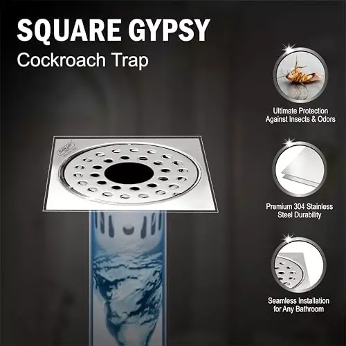 Sanjay Chilly Square Gypsy Floor Drainer with Cockroach Trap and Pipe Hole Silver 101 x 101 mm, ‎SCCT-SG-101