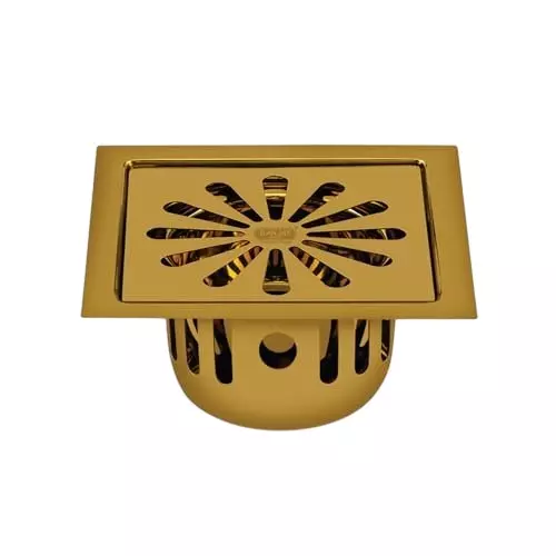 Sanjay Chilly Square Ezee Floor Drainer with Cockroach Trap Pure Gold 127 x 127 mm, SCCT-SE-PG-127