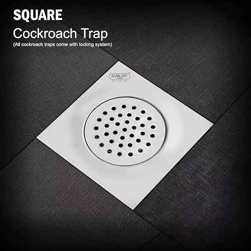 Sanjay Chilly Square Floor Drainer with Cockroach Trap Silver 255 x 255 mm, ‎SCCT-S-255