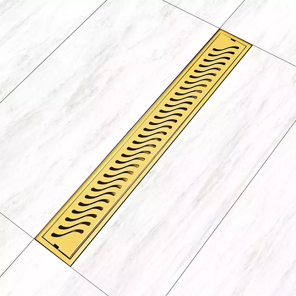 Sanjay Chilly Wave Shower Drain Channel Pure Gold 100 x 900 mm, SCDWPG-900