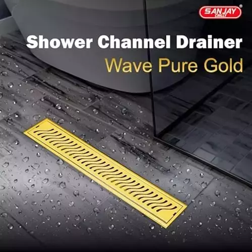 Sanjay Chilly Wave Shower Drain Channel Pure Gold 100 x 900 mm, SCDWPG-900