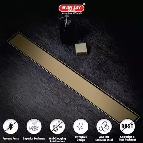 Sanjay Chilly Marble Shower Drain Channel Brushed Bronze Side Hole 100 x 900 mm, SCDTDBB-900