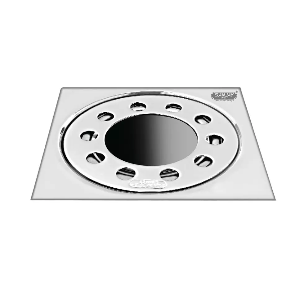 Sanjay Chilly Tof Square Gypsy Floor Drainer with Pipe Hole Silver 101 x 101 mm, TOF-SG-101