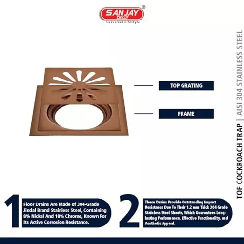 Sanjay Chilly Tof Square Ezee Floor Drainer Rose Gold 127 x 127 mm, TOF-SE-RG-127