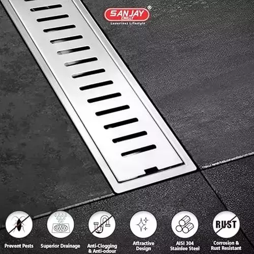 Sanjay Chilly Classic Ultra Shower Drain Channel 120x600 mm (‎4.7 x 24 inch), ‎SCDCU-600-SH