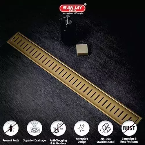 Sanjay Chilly Classic Shower Drain Channel Brushed Bronze 100x600 mm (‎4 x 24 inch), ‎SCDCBB-600