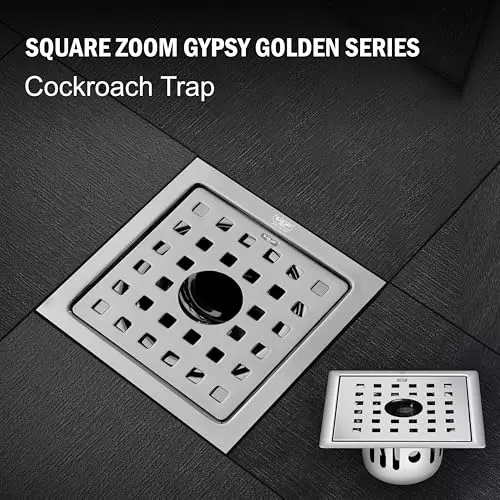 Sanjay Chilly Square Zoom Gypsy Golden Floor Drainer with Cockroach Trap and Pipe Hole Silver 127 x 127 mm, ‎SCCT-SZG-GS-127